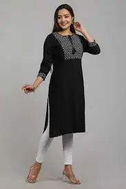 Women Embroidered Viscose Rayon Straight Kurta